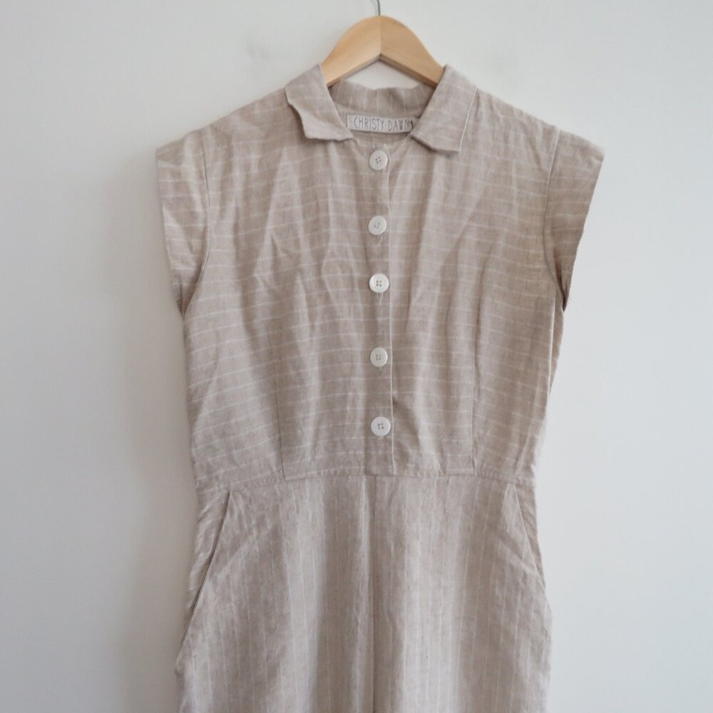 CHRISTY DAWN Phoebe Jumpsuit 100% Linen in Striped Tan Neutral - Size M - Picture 3 of 15